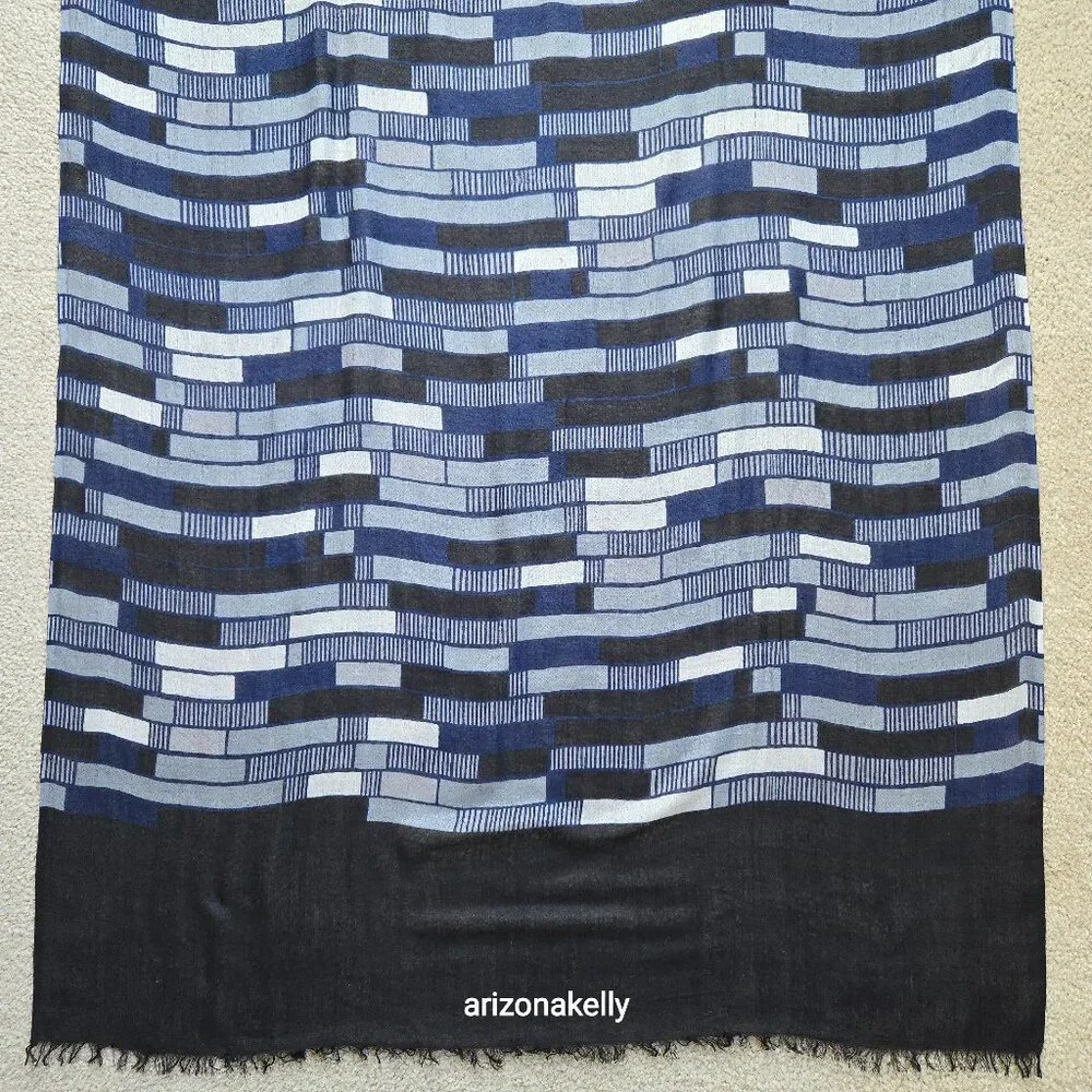 Very Fine Cotton Scarf Lightweight Scarf Blue Black Grey White